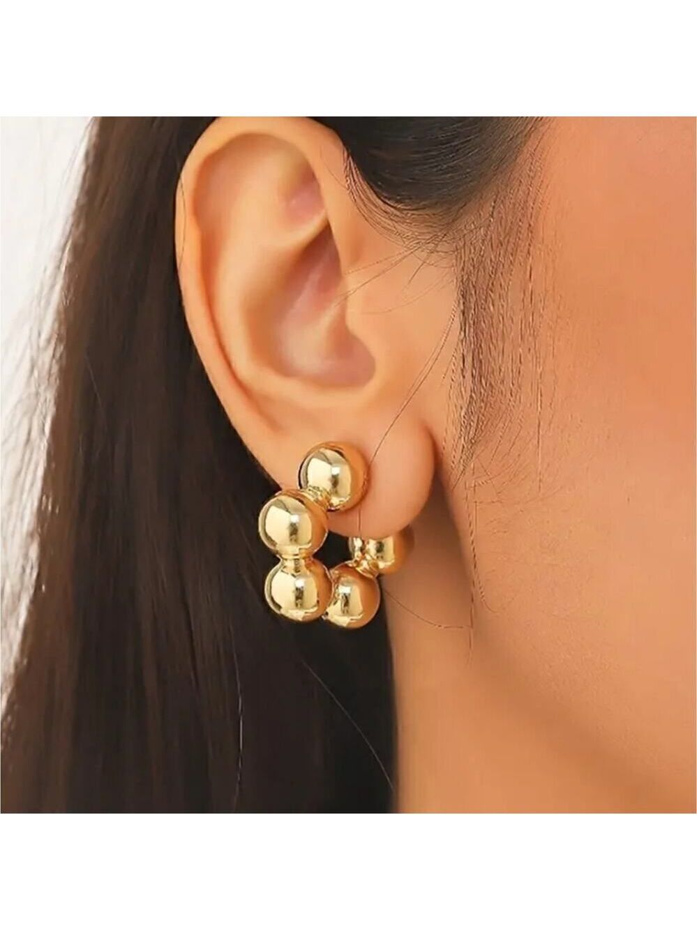 Geometric Sphere Ball C-Shaped Earrings Gold or Silver Tone
